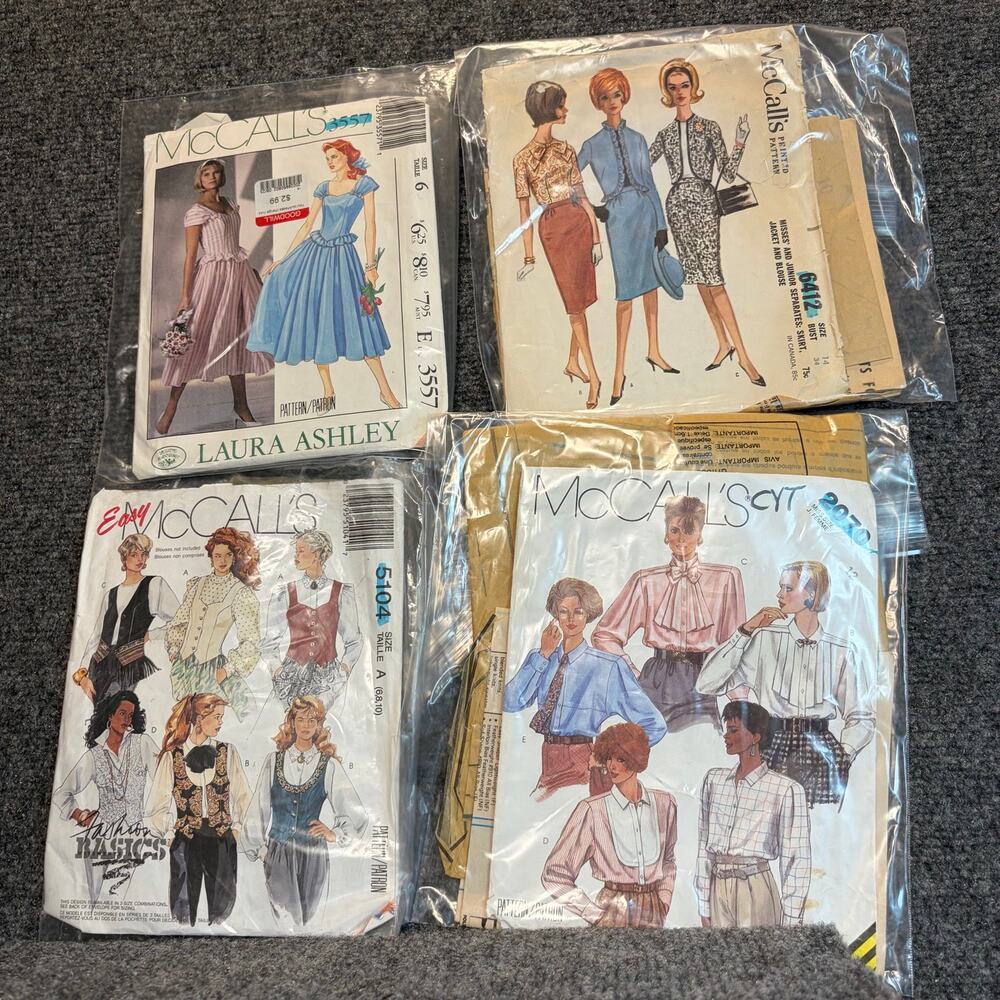Lot 4 Vintage 80s McCalls Sewing Patterns Sz 10-14 Laura Ashley Dress Blouse